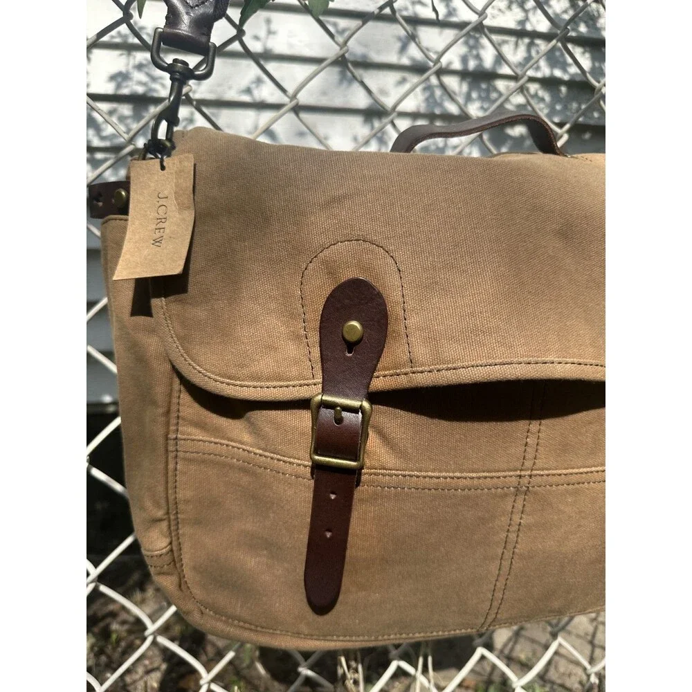 J. Crew Abingdon Abingdon Waxed Canvas Leather Messenger Bag Beige NWT